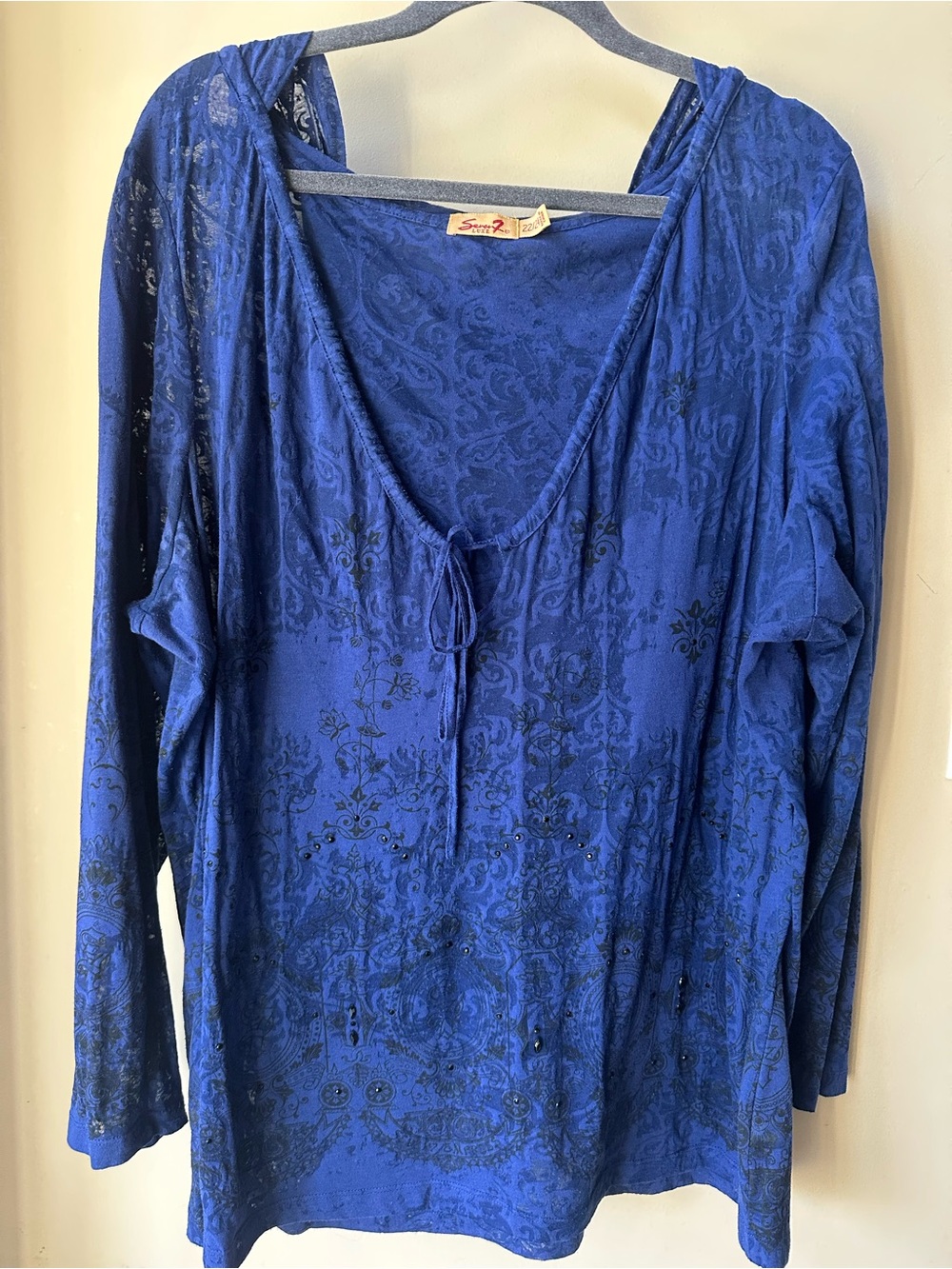 Vintage-Inspired Royal Blue Women's Tie-Front Top